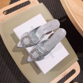 Manolo Blahnik Silk Diamond Buckle High Heel Sandals For Women Gray