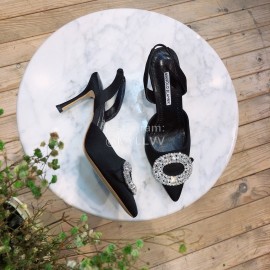 Manolo Blahnik Diamond Buckle Silk High Heel Sandals For Women Black