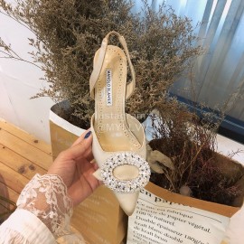 Manolo Blahnik Diamond Buckle Silk High Heel Sandals For Women Khaki