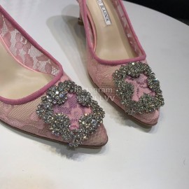 Manolo Blahnik Elegant Diamond Buckle Lace Shoes For Women 