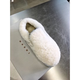 Marni Autumn Winter Fashion Cowhide Wool Shoes For Women White