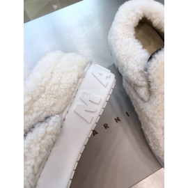 Marni Autumn Winter Fashion Cowhide Wool Shoes For Women White