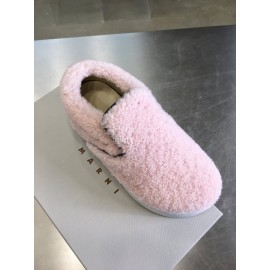 Marni Autumn Winter Fashion Cowhide Wool Shoes For Women Pink