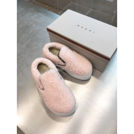 Marni Autumn Winter Fashion Cowhide Wool Shoes For Women Pink