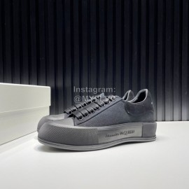 Alexander Mcqueen Black Canvas Calf Leather Casual Shoes For Men And Women