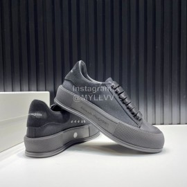 Alexander Mcqueen Black Canvas Calf Leather Casual Shoes For Men And Women