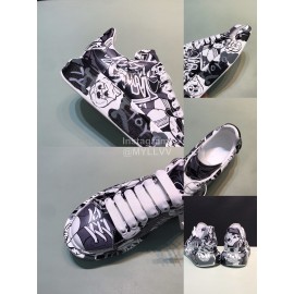 Mcqueen Painted Pattern Leather Casual Shoes For Men And Women Gray