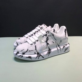 Mcqueen Painted Pattern Leather Casual Shoes For Men And Women White