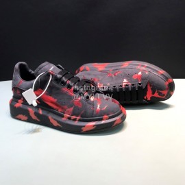 Mcqueen Painted Pattern Leather Casual Shoes For Men And Women Red