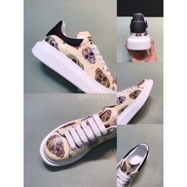 Mcqueen Painted Pattern Leather Casual Shoes For Men And Women Beige