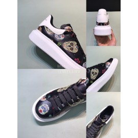 Mcqueen Painted Pattern Leather Casual Shoes For Men And Women Black