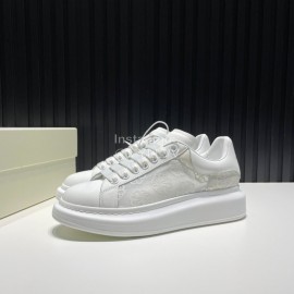 Alexander Mcqueen Calf Leather Printed Mesh Casual Shoes For Men And Women White