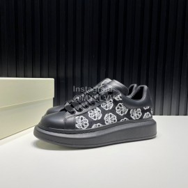 Alexander Mcqueen Calf Leather Printed Mesh Casual Shoes For Men And Women Black