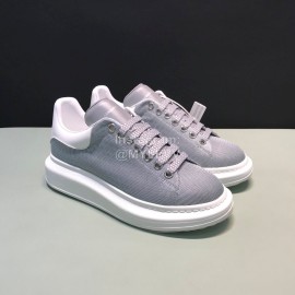 Alexander Mcqueen Calf Leather Mesh Casual Shoes For Men And Women Gray