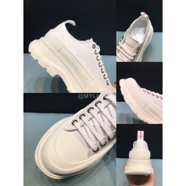Alexander Mcqueen Canvas Lace Up Thick Soled Shoes For Men And Women White