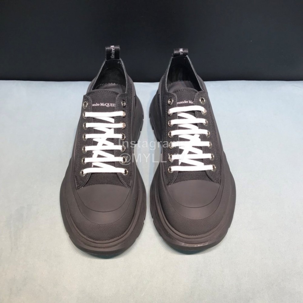 Alexander Mcqueen Black Canvas Lace Up Thick Soled Shoes For Men And Women 