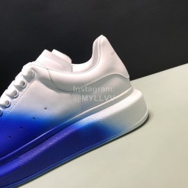 Mcqueen Painted Matt Leather Casual Shoes For Men And Women Blue