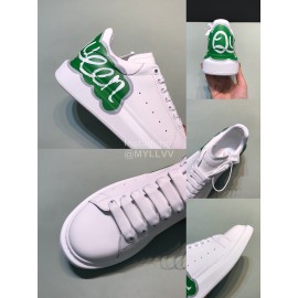 Mcqueen Painted Green Letter Matt Leather Casual Shoes For Men And Women 