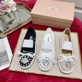 Miumiu Fashion Rhinestone Canvas Lace Up Shoes For Women White