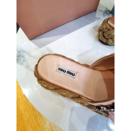 Miumiu Hemp Rope Thick Bottom Feather Slippers For Women Pink