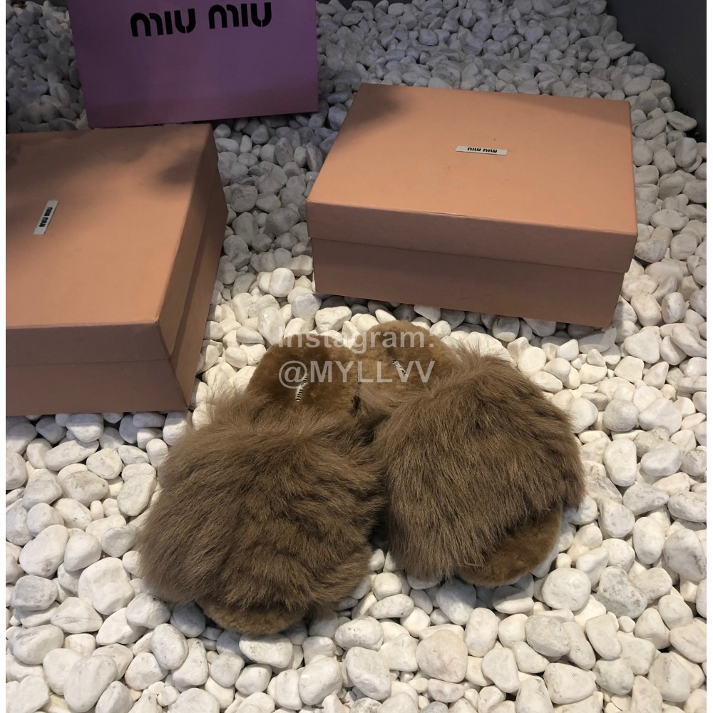 Miumiu New Flat Wool Slippers For Women Brown