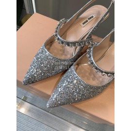 Miumiu Diamond Blingbling High Heeled Sandals For Women Silver