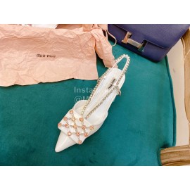 Miumiu Fashion Leather Pointed High Heeled Sandals For Women White
