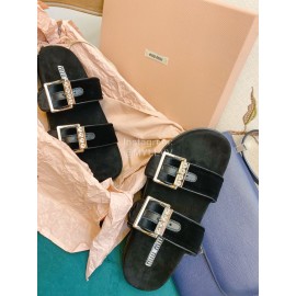 Miumiu New Rhinestone Slippers For Women Black