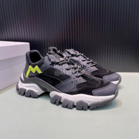 Moncler Autumn Winter Leather Mesh Sneakers For Men And Women Black