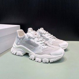 Moncler Autumn Winter Leather Mesh Sneakers For Men And Women White
