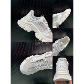 Moncler Autumn Winter Leather Mesh Sneakers For Men And Women White