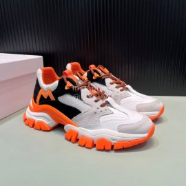 Moncler Autumn Winter Leather Mesh Sneakers For Men And Women Orange