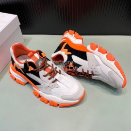 Moncler Autumn Winter Leather Mesh Sneakers For Men And Women Orange