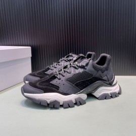Moncler Autumn Winter Leather Mesh Sneakers Black For Men And Women