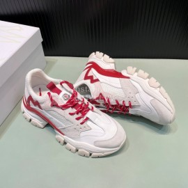 Moncler Autumn Winter Leather Mesh Sneakers For Men And Women Red