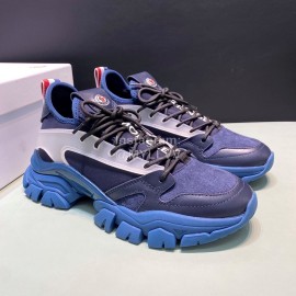 Moncler Cowhide Mesh Sneakers For Men And Women Blue