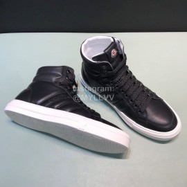 Moncler Autumn Winter Leather High Top Sneakers For Men Black