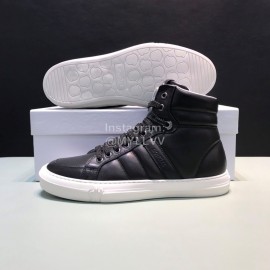 Moncler Autumn Winter Leather High Top Sneakers For Men Black