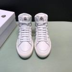Moncler Autumn Winter Leather High Top Sneakers For Men White