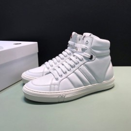 Moncler Autumn Winter Leather High Top Sneakers For Men White
