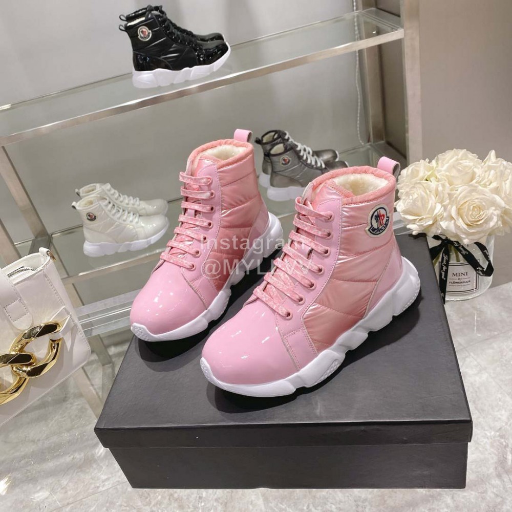 Moncler Fashion Waterproof Down Thick Bottom High Top Shoes Pink