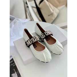 Moschino Spring Leather Ballet Shoes For Women White