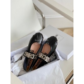 Moschino Spring Leather Ballet Shoes For Women Black