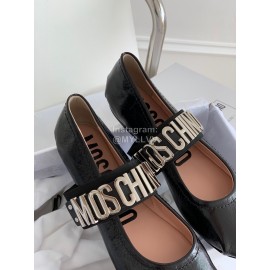 Moschino Spring Leather Ballet Shoes For Women Black