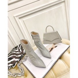 Nina Zarqua Fashion Diamond Pointed High Heel Boots For Women Gray