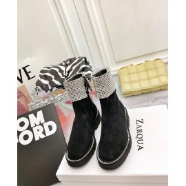 Nina Zarqua Fashion Diamond Velvet Short Boots For Women Black