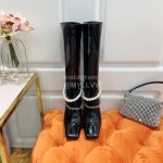 Nina Zarqua Fashion Pearl Chain High Heeled Boots For Women Black