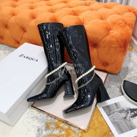 Nina Zarqua Fashion Pearl Chain High Heeled Boots For Women Black
