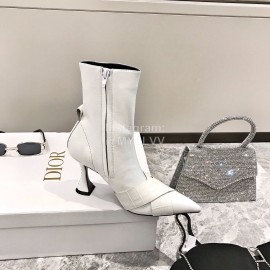 Nina Zarqua Crocodile Leather Pointed High Heeled Boots For Women White