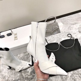 Nina Zarqua Crocodile Leather Pointed High Heeled Boots For Women White